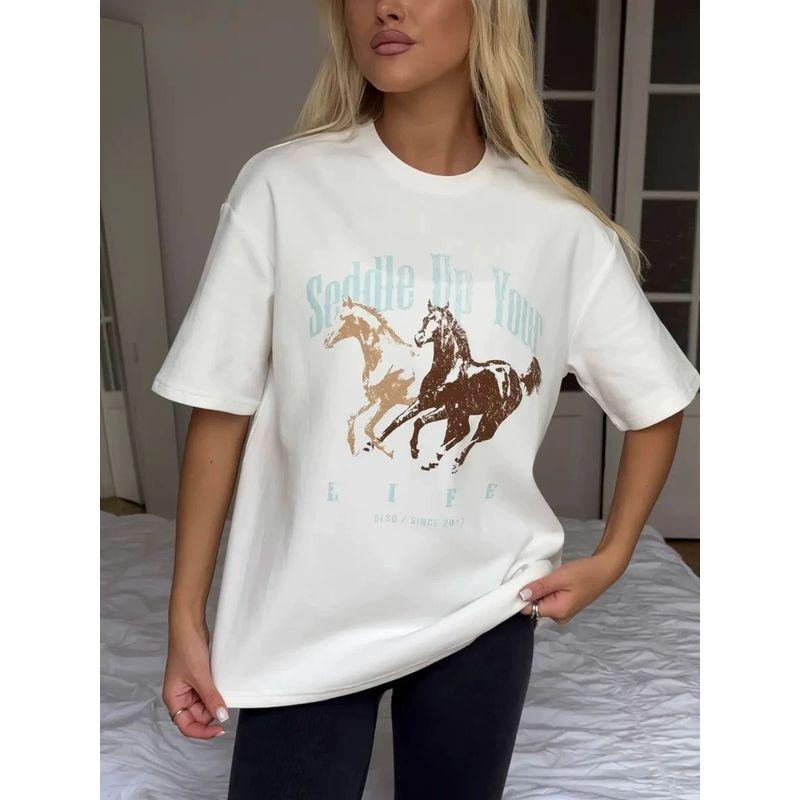 New Fashion T-shirt Fashion New Fashion Casual Loose Round Neck Print Letter Cotton T-shirt Top