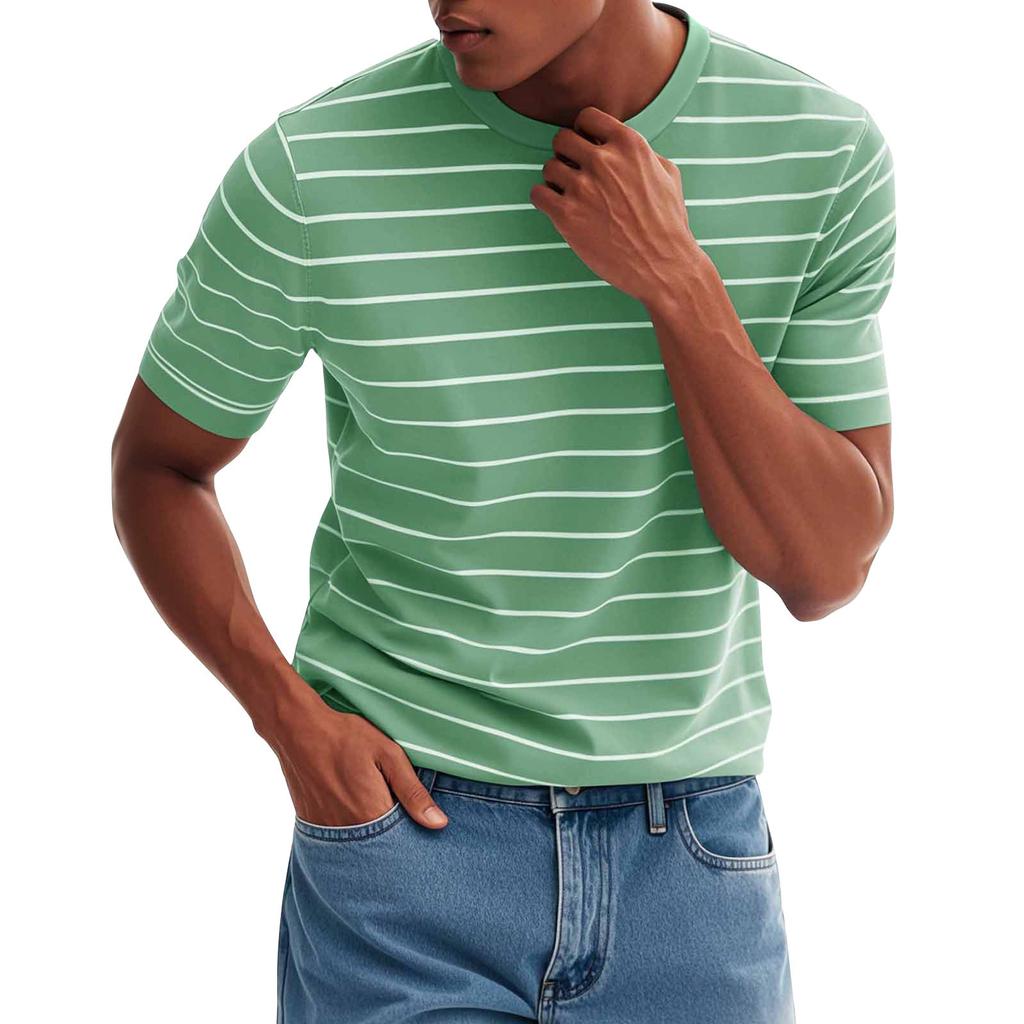 Мужская модная повседневная футболка с круглым вырезом и коротким рукавом с принтом в полоску