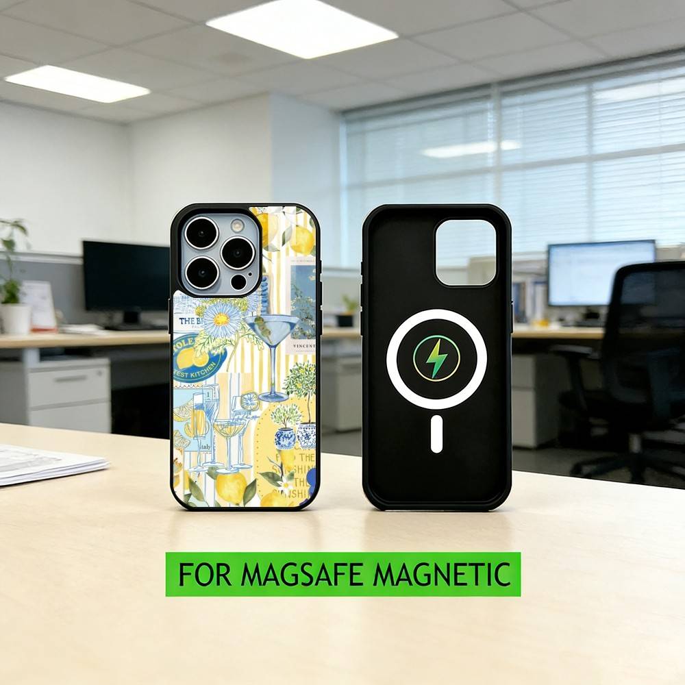 Бокал для вина с изображением океана, чехол для телефона с лимоном для iPhone 17, 16, 15, 14, 13, 12, 11 Plus, Pro, магнитный для беспроводной зарядки Magsafe