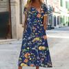 Loose and Comfortable Short Sleeved Printed Dress for Women's Bohemian Long Skirt