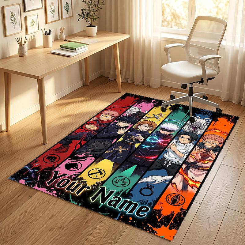 Personalized Crystal Velvet Carpet,Jujutsu Kaisen Custom Printed Name, Plush Area Rug For Home Indoor Decor