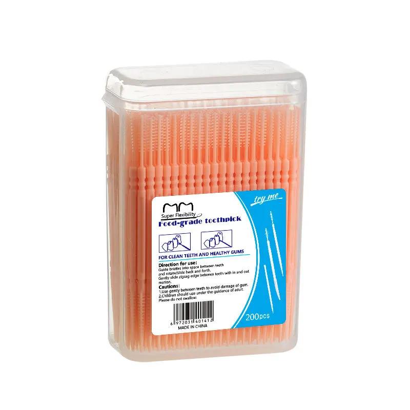 200pcs Plastic Double-headed Disposable Toothpicks Ultra Fine Interdental Brush Dental Flossing Head Oral Hygiene Tool