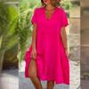 Летнее женское свежее милое однотонное повседневное платье с V-образным вырезом большого размера