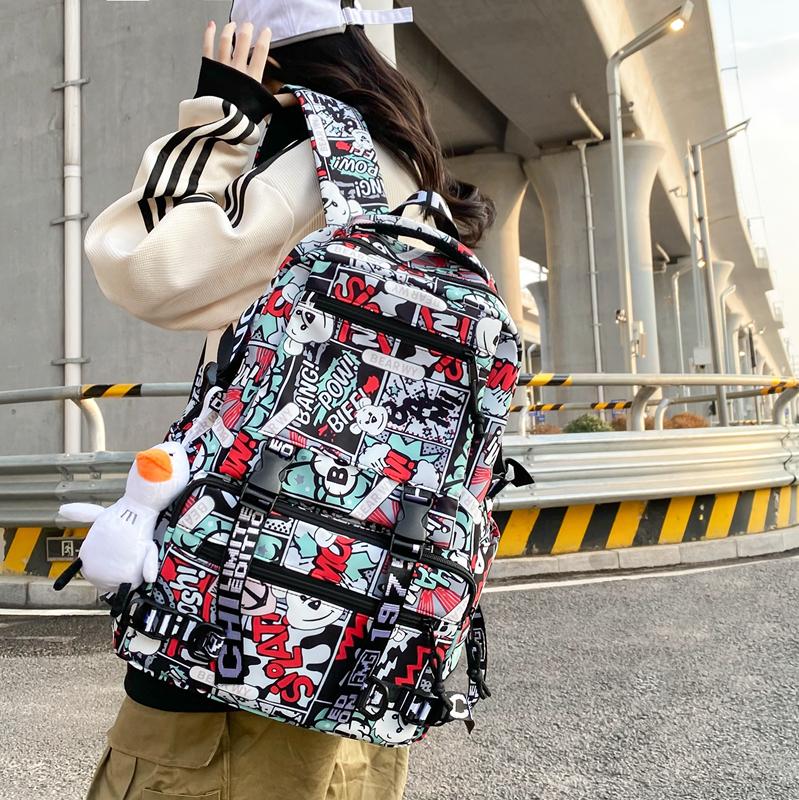 Рюкзак с принтом мультфильма и граффити, студенческий школьный мужской рюкзак большой емкости