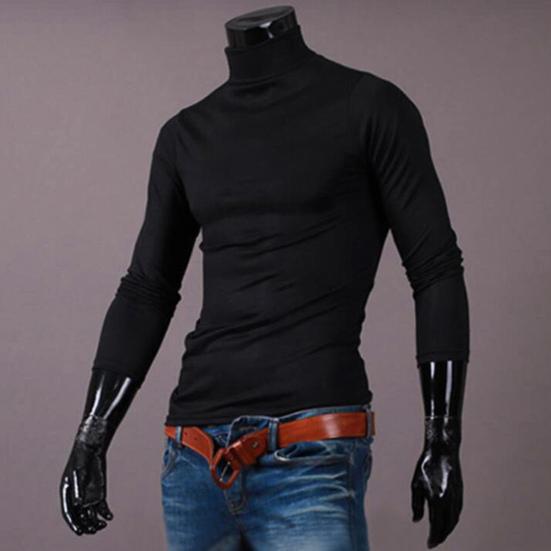 Мужская хлопковая футболка однотонная с длинным рукавом, водолазка, облегающий базовый топ на весну