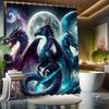1pc Shower Curtain - Celestial Dragons with Moon and Galaxy Background Design for a Mystical Bathroom Waterproof
