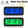 Digital Car Clock Solar/Battery Powered with Thermometer Hygrometer Temperature Date LCD Backlit Display Dashboard Automobile Stick-On Clock