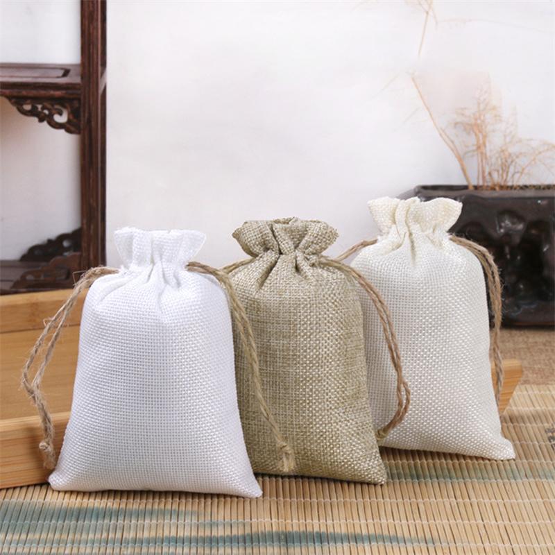 10Pcs Heart Shape Linen Small Drawstring Bag Reusable Burlap Jewelry Storage Pouch Gift Packaging Bags Party Candy Bags