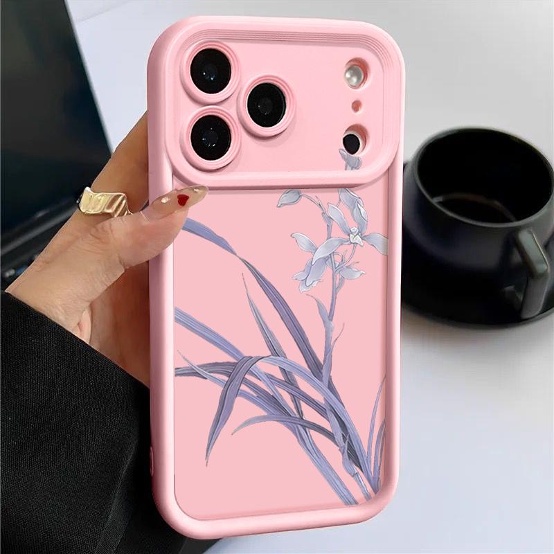 Purple Orchid Floral Pattern Case For iPhone 17 Pro Max Funda Shockproof Bumper Cover For iPhone 16 Pro Max 15 14 13 12 11 Air 16E