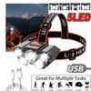 Светодиодный налобный фонарь с USB-подзарядкой, 5 светодиодов, 4 режима, встроенный перезаряжаемый литиевый аккумулятор, легкий налобный фонарь, эластичный головной ремень
