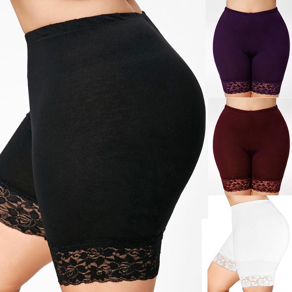 Womens Plus Size Mid Waist Lace Hot Shorts Elastic Sports Pants Trousers Trunks
