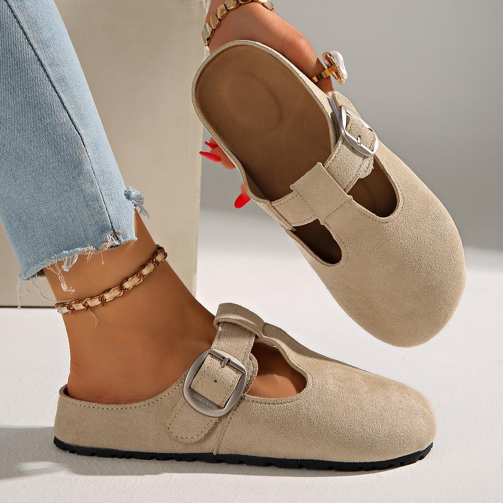Fashion Women Slip On Mules Shoes New Trend Summer Comfortable Colors Shoes 2025 Anti-slip Round Toe Flats Buckle Slippers Slides Women