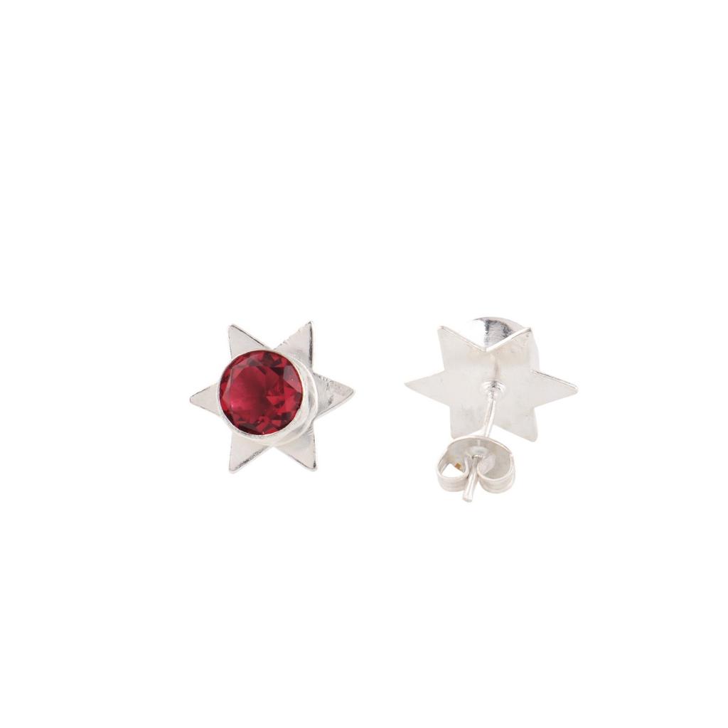 Red Garnet Gemstone 925 Sterling Silver Jewelry Handcrafted Studs 0.44" For Her EE-175-8