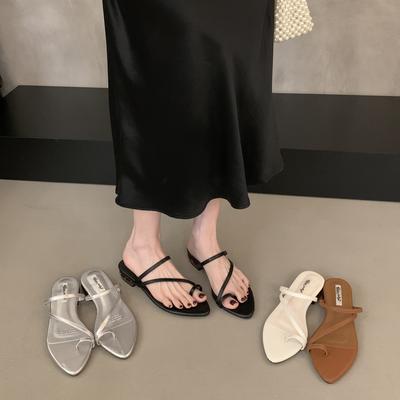 Мода Bailamos 2025 Лето Новинка Бренд Женские Шлепанцы Мода Узкий Ремешок Слипоны Вьетнамки Тонкий Низкий Каблук Уличные Нарядные Сандалии Слайды