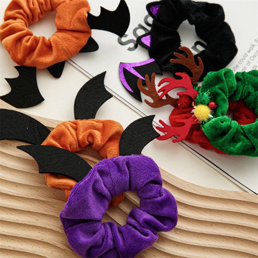 Female Hair Ties Antler Bat Christmas Halloween Spider Flannel Scrunchies Elastic Hair Bands Ponytail Holder Women Hair Rope
