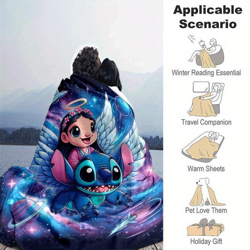 1pc Stitch Printing Blanket - Soft, All-Season Throw for Office Blanket, Car, Travel
