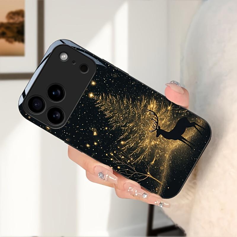 Чехол из закаленного стекла с рисунком милого оленя и новогодней елки для iPhone 17 16 15 14 13 12 11 Pro Max 17 Air 7 8 Plus XR XS X