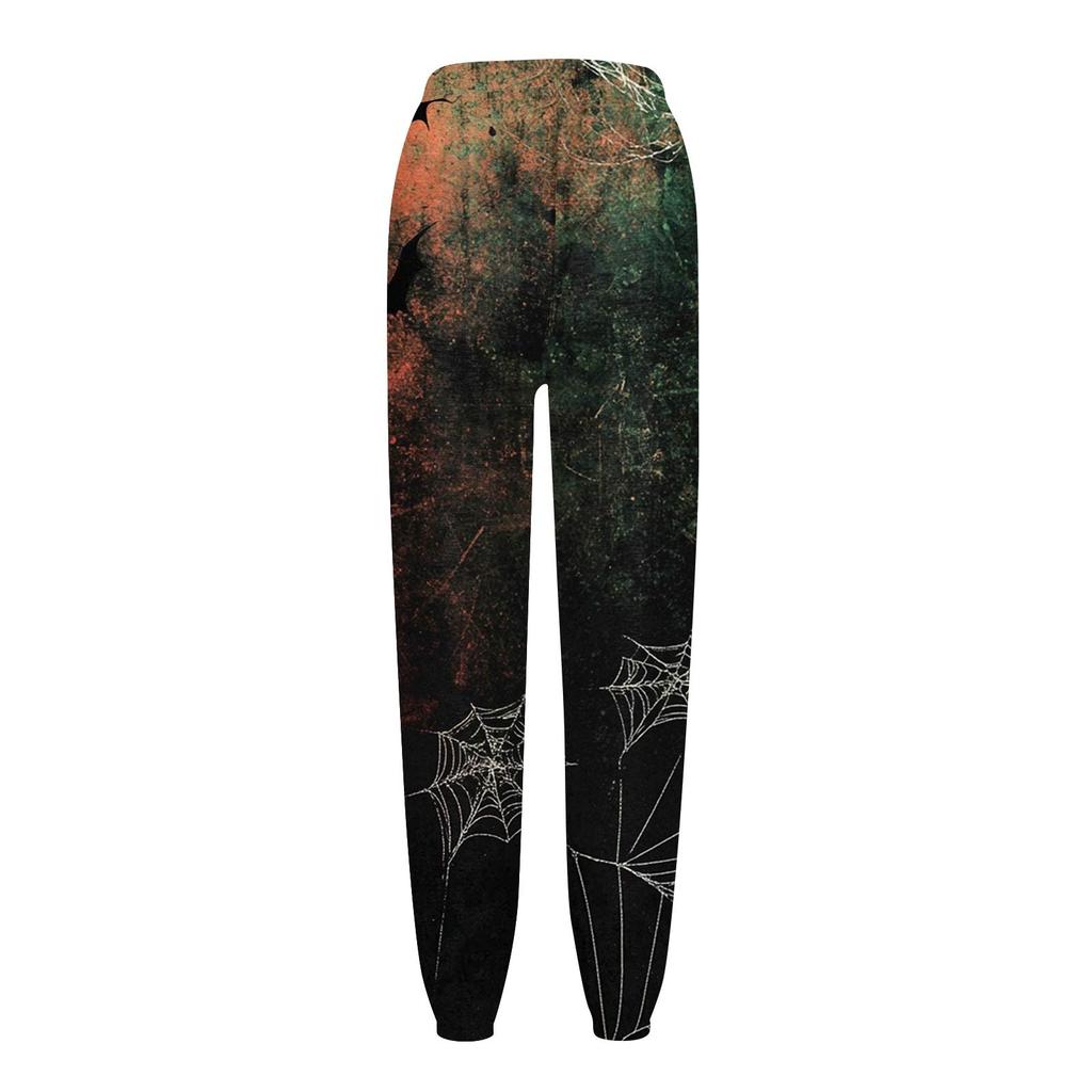 Женские повседневные модные брюки для отдыха с принтом на Хэллоуин, спортивные штаны, брюки с эластичной резинкой на талии, брюки со шнурком