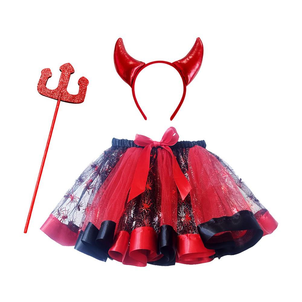 Girls' Halloween Tutu, Witch Hat & Broomstick Fluffy Skirt Set