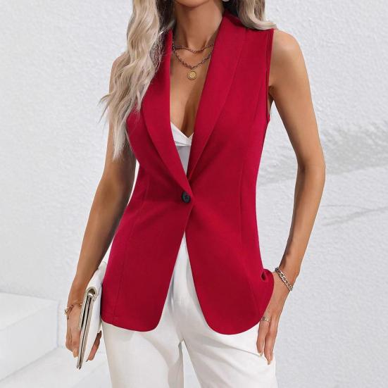 Жилет-блейзер без рукавов для женщин, открытый спереди, с лацканами, V-образным вырезом, на одной пуговице, топ-жилет, повседневный офисный рабочий костюм, жилет