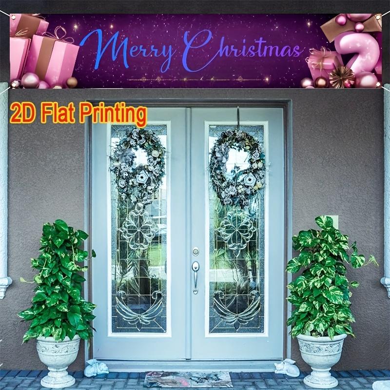 Purple Merry Christmas Christmas Yard Banner, Polyester Outdoor Fence Decor Garden Sign