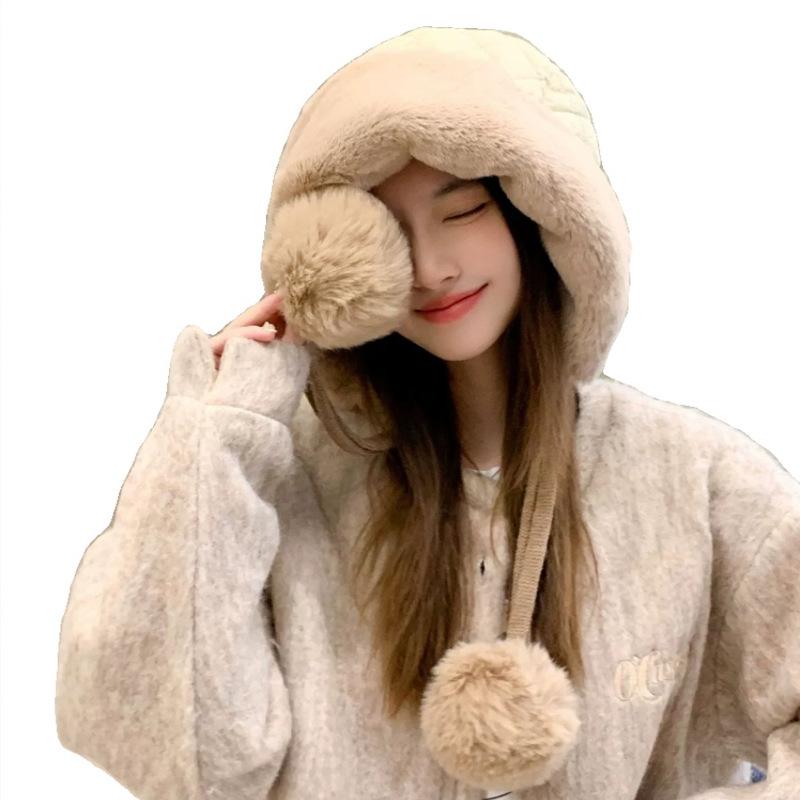 Осенне-зимняя женская модная универсальная милая шапка с помпоном для защиты ушей, холодостойкая утолщенная пушистая шапка, шапка-пуловер, тренд