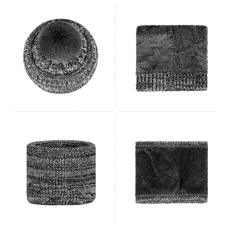 Winter Women's Scarf Knitted Hat Velvet Warm Ball Wool Hat Windproof Neck Protection Hat Scarf Two-Piece Set