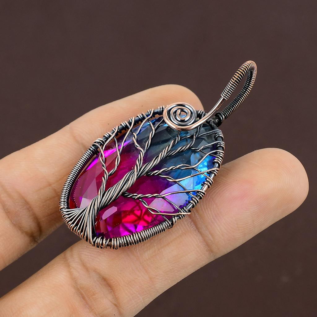 Натуральный двухцветный турмалин, драгоценный камень, медная проволока, подвеска, 2,2 дюйма, v6S90