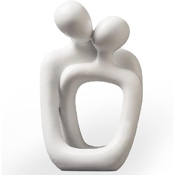 Abstract Couple Statue, Minimalist Couples Bedroom Decor, White Hugging Lovers Sculptures Modern Home Office Decor Accents for Nightstand & Dresser,