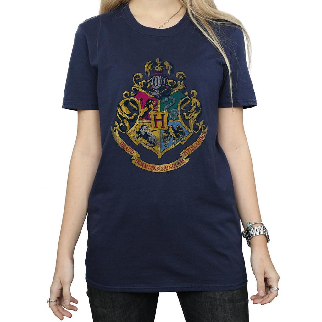HARRY POTTER Женская/женская хлопковая футболка бойфренда с домиками Хогвартса