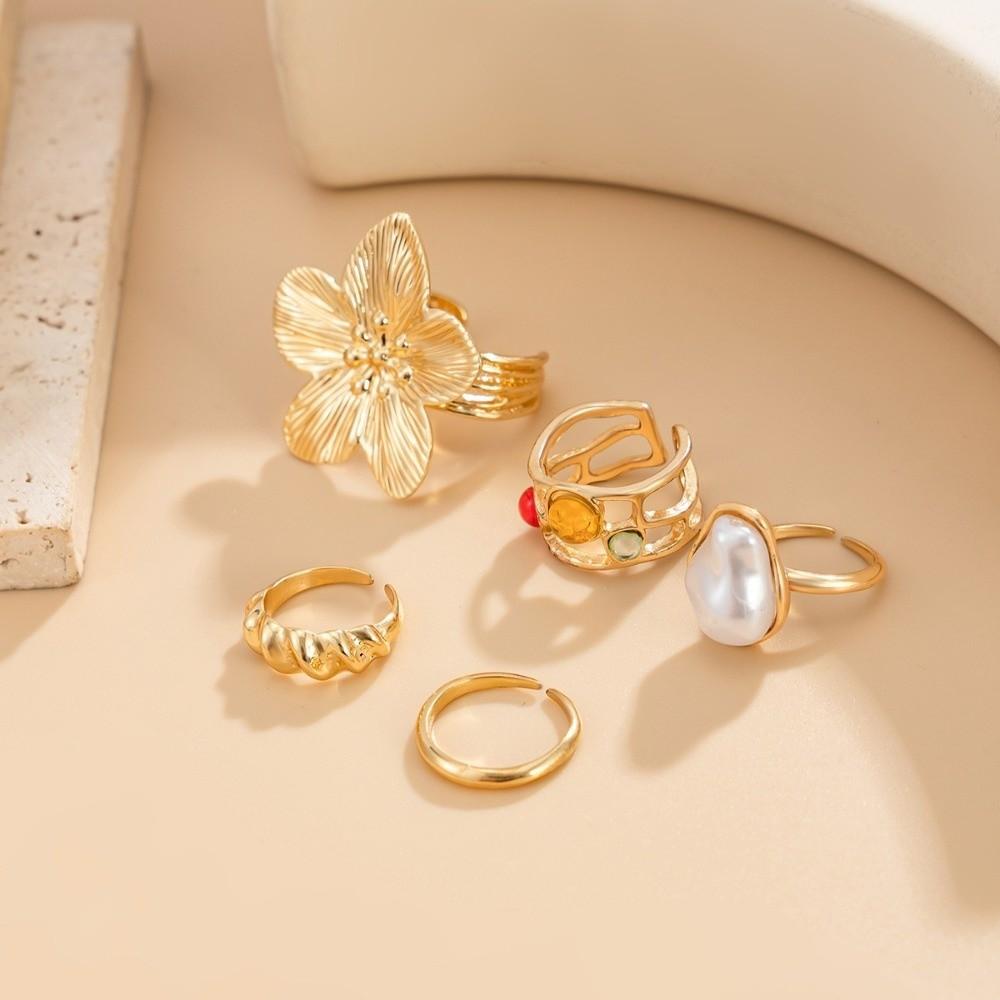 5pcs/set Inlaid Rhinestone Starfish Toe Ring Set Open Stackable Toe Rings Vacation Style