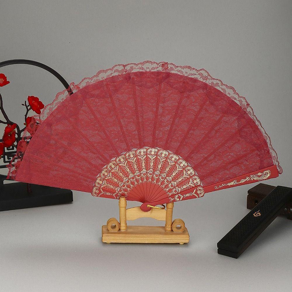 Floral Pattern Folding Fan Tassel Lace Fan Fashion Handheld Fan Photo Props