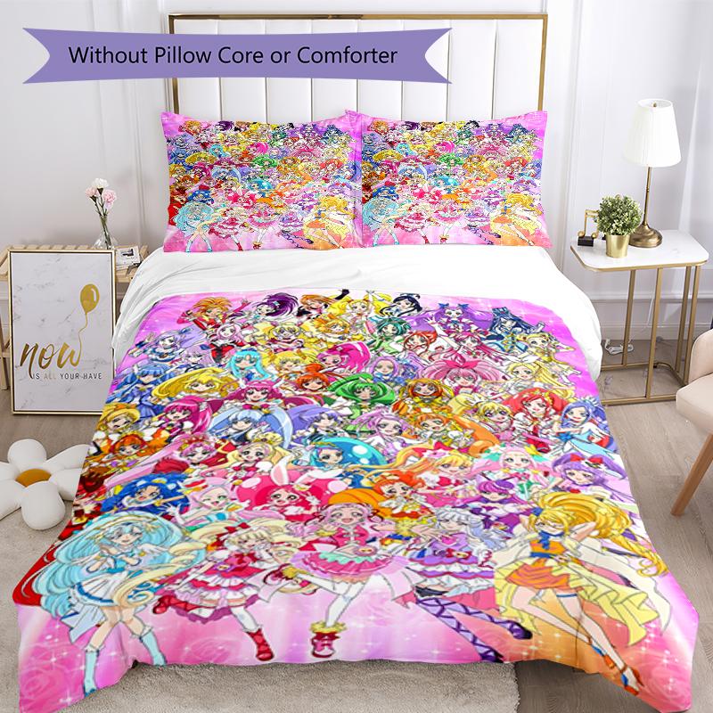 3pcs Pretty Cure1 Design Cover Set - HD Printed Bedding with 1 Cover and 2 Pillowcases - Perfect for Home and Dorm Decor