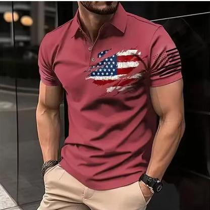 3D Printed American Flag Polo Shirt Colored Geometric T-Shirt Summer Street Summer Loose