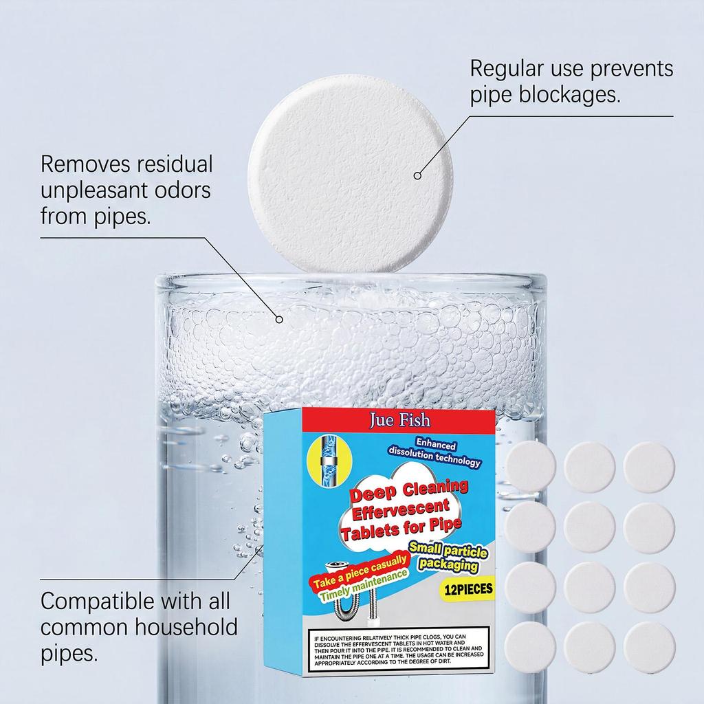 Jue Fish pipe cleaning effervescent tablets kitchen sink toilet dredge and dissolve oily residues, quickly deodorize and refresh 10pcs