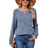 Spring Autumn Solid Top for Women Round Neck Loose Long Sleeve T-shirt