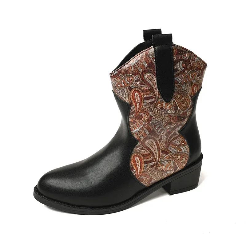 Модные женские ботильоны с квадратным каблуком и случайным принтом. Модная кожаная обувь на осень 2024 года. Трендовые зимние ботинки. Новые женские ботинки.