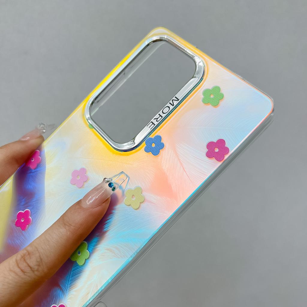 For Samsung Galaxy S24 Ultra Case Floral Pattern Electroplating Laser Texture TPU+PC Phone Back Cover