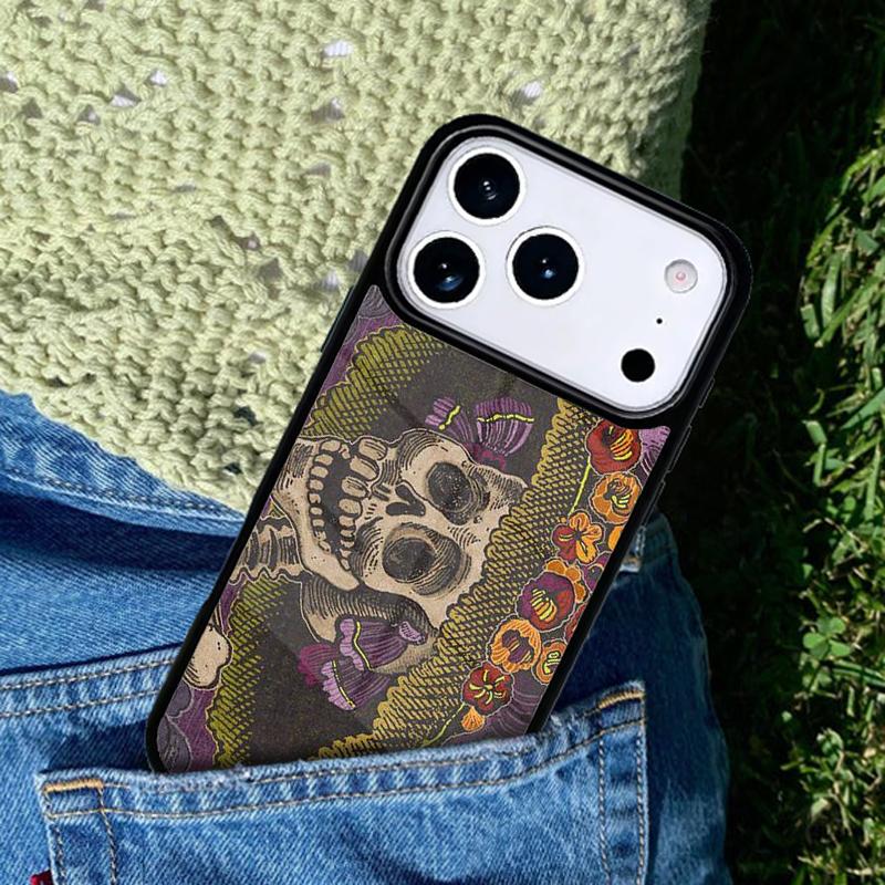 Винтажный чехол для телефона с черепами для iPhone 17 AIR 16 Pro Max 15 14 Pro 11 12 13 Ударопрочный силиконовый чехол