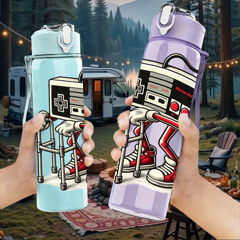1PC Vintage Boombox Radio Retro Print 750ml Color Plastic Sports Water Bottle Leakproof Flip Straw Lid Suitable for Sports Office Home Use