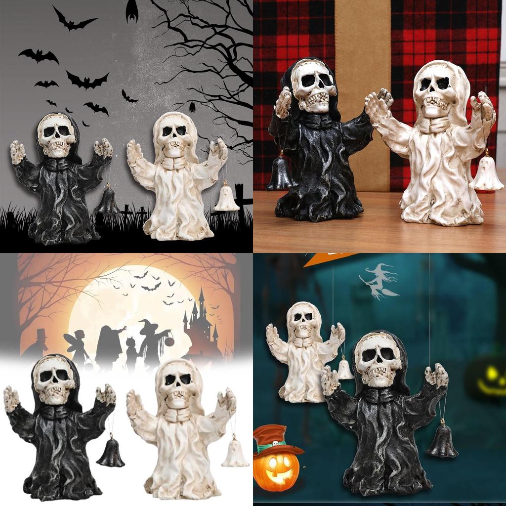 Уникальное Хэллоуинское полимерное украшение в виде скелета-призрака с ручным колокольчиком для жуткой атмосферы