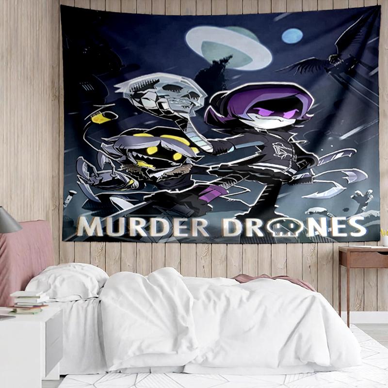 Murder-Drones Print Tapestry, Backdrop, Easy Setup, Ideal for Bedroom, Office & Living Room, with Aesthetic Wall Hanging Decor.