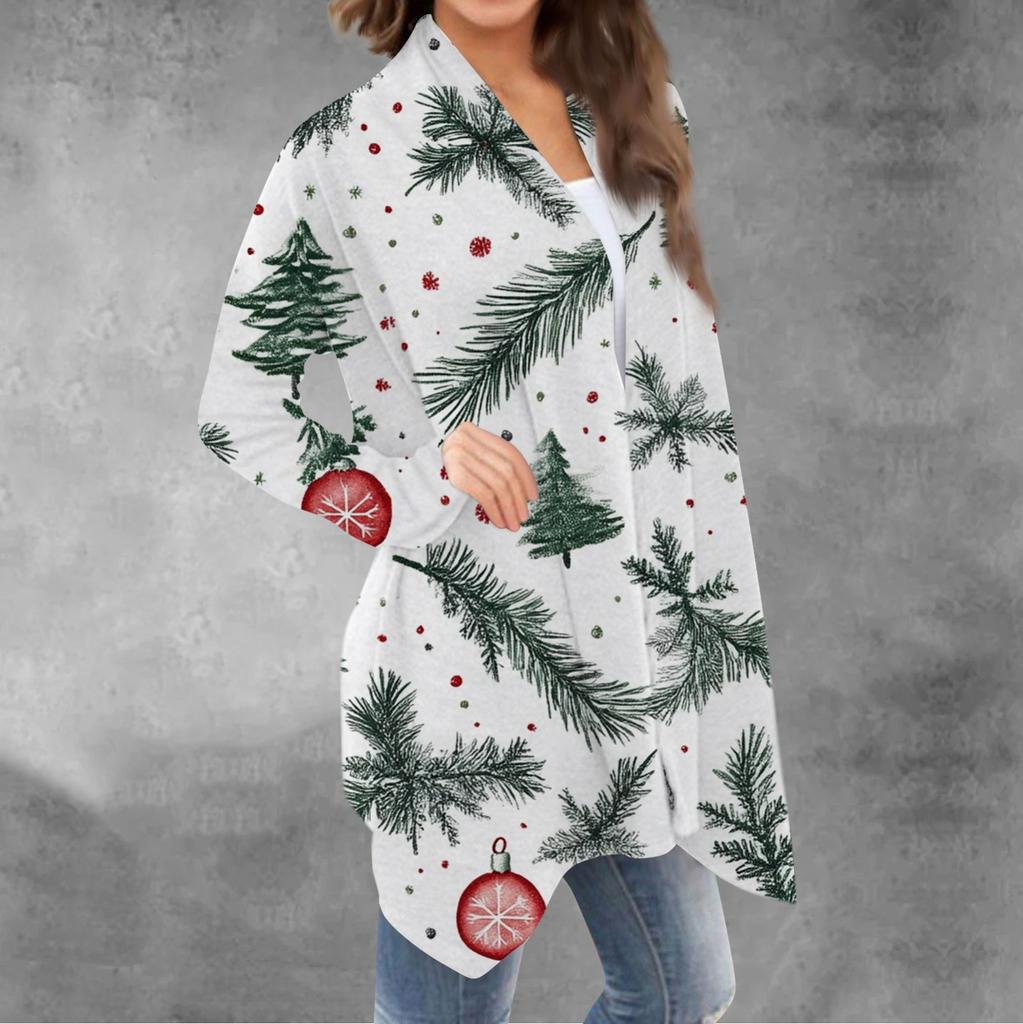 Женский повседневный кардиган с длинными рукавами и рождественским принтом без верхнего пальто