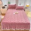 Новый осенне-зимний теплый комплект простыней с юбкой-кроватью, хлопковый сэндвич, стеганый комплект кружевных простыней с комочками волос, теплый наматрасник