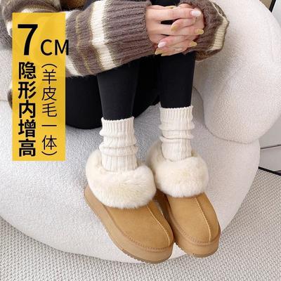 Зимние ботинки на скрытой платформе женские на толстой подошве корейская версия 2025 новые водонепроницаемые, с начесом и утолщенные зимние пушистые хлопковые ботинки на одной педали