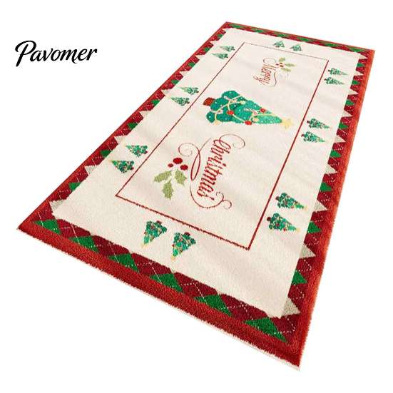 Indoor Holiday Decoration Christmas Bedroom Rug, Soft Imitation Cashmere Area Non-Slip Washable Festive Cozy Bedside Floor Covering Rug for Entryway,