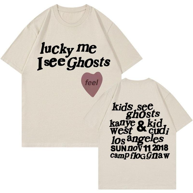 Детская футболка 'Kids See Ghosts' - Мне повезло, я вижу призраков - Футболки с принтом букв Kanye West Мужские Женские Модные Повседневные Хлопковые Футболки Топы
