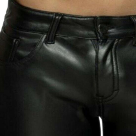 Men Shorts Faux Leather Solid Color Soft Button Zipper Closure Pockets Smooth Slim Fit Mid Waist Plus Size Party Club Mini Shorts