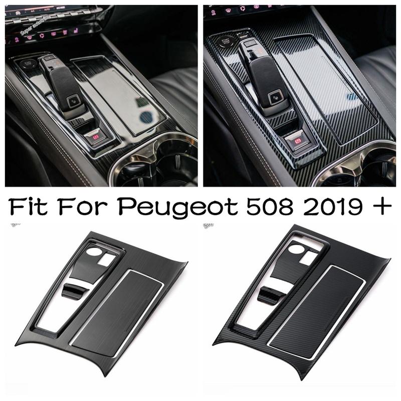 Central Console Gear Shift Panel Water Cup Holder Frame Cover Trim For Peugeot 508 - Carbon Fiber / Silver Accessories