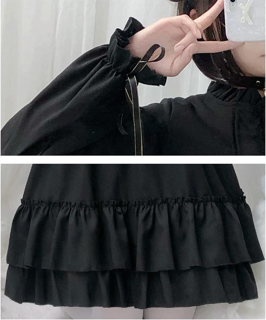 Milky Time Women's Black Lolita Gothic Lolita Dress with Crescent Moon Design, Long Sleeves, Medium Size, Cosplay Costume